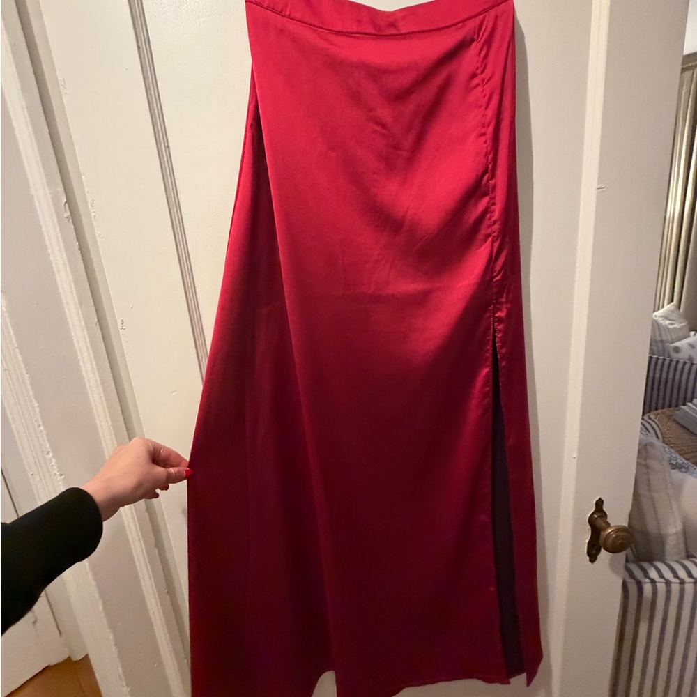 NWT Sincerely Jules Red Satin Maxi Skirt with Side Slit